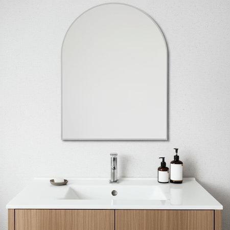 Homeroots 39" Silver Arch Metal Framed Bathroom Vanity Mirror 562895