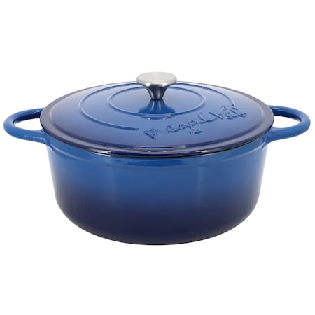 Megachef 6.35 Quart Round Enameled Cast Iron Dutch Oven with Self Basting Lid in Dark Blue MCCI-A28DB