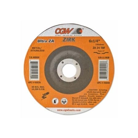 Cgw Abrasives Depressed Center Wheel, Type 27, 9 in Dia, 1/4 in Thick, 24 Grit, Zirconia Alum Oxide, 10PK 421-35659