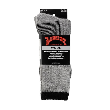 Railroad Sock Mens Boot Socks, 40% Wool, 40% Polypropylene, 10% Acrylic, 10% Nylon, Grey/Black, 6-12 M, 1 PR 2964 BK