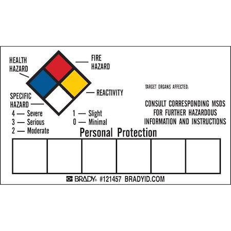 Brady B7569, 3in H x 5in W NFPA, 10/Pkg, 10PK 121457