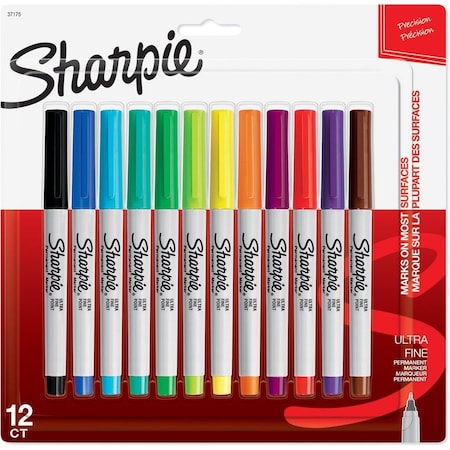 Sharpie Permanent Marker Set, Ultra Fine Tip, Capped, 12 PK 37175PP