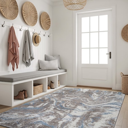 World Rug Gallery Abstract Marble Shag Area Rug 4 ft x 6 ft Blue WR125BLUE4X6