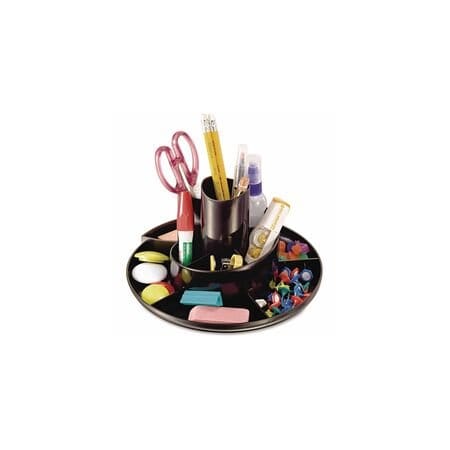 Universal Rotary Desk Organizer, 11 Compartments, Plastic, 8.75 in. Diameter x 5.38 in. h, Black UNV08151
