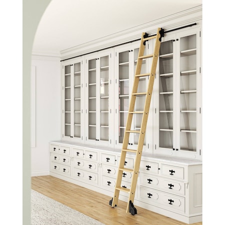 Quiet Glide 8.92 ft. White Oak Sunburst Wheel Black Rolling Ladder, 12 ft. Rail QG.210-9WO-12-H.08
