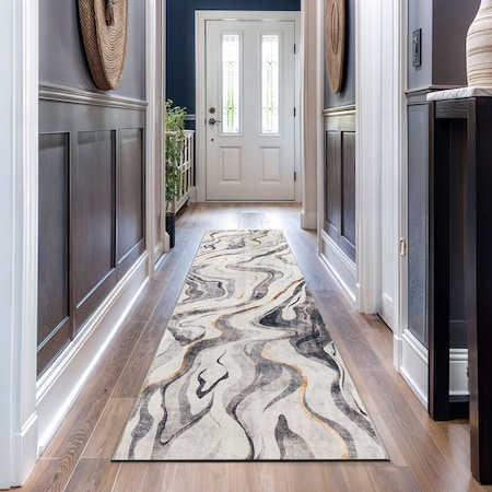 World Rug Gallery Contemporary Marble Washable Non Slip Runner Rug 2 ft x 10 ft Gray WR80GRAY2X10