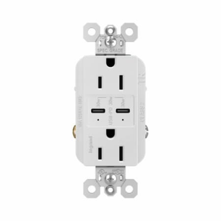 Legrand radiant Series Outlet, 2-Pole, 15 A, 125 V, 2-USB Port, USB-C USB, NEMA: NEMA 5-15R R26USBPDWCC6