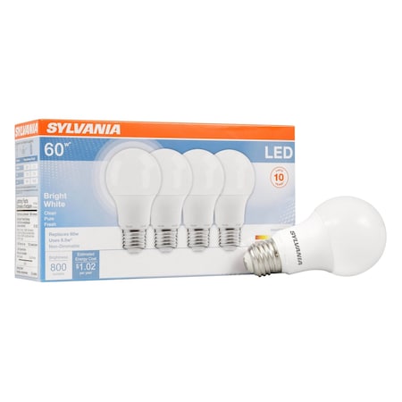 Ledvance/ Sylvania LEDA19, 8.5W 80CRI, 800 Lumen, 3500K, 11000 life LED8.5A19F83510YVRP4 24/CS 4/SKU