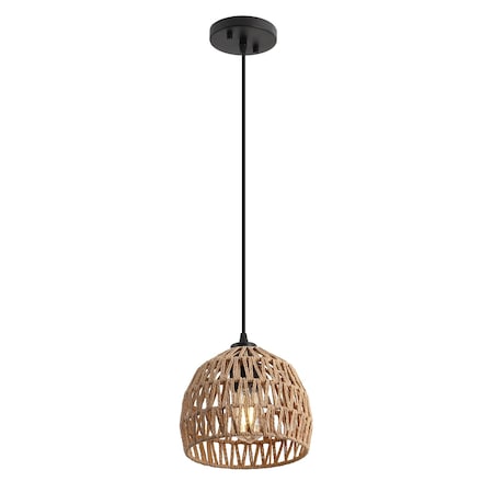 Jonathan Y Campana 8.25" 1-Light Bohemian Modern Woven Rope/Iron LED Pendant, Brown JYL6512E
