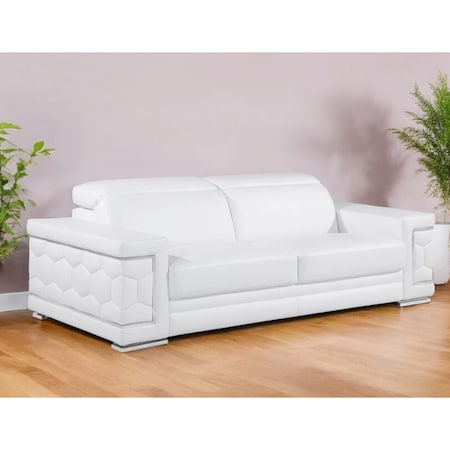 Homeroots 89" White Leather Sofa With Silver Legs 548986