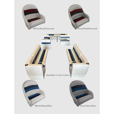 Horizon Mfg Premium 21 Piece Pontoon Furniture Set White/Navy/Blue Premium 017-AADK