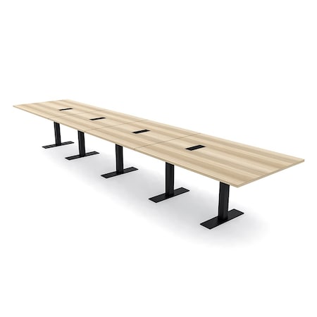 Skutchi Designs 18ft Rectangular Conference Table With Power | Harmony Series | 18 Person Meeting Room Table HAR-REC-48x216-T.BK-K525-EBLK