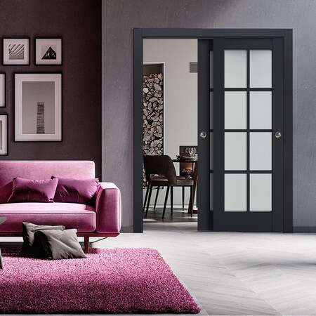 Sartodoors Sliding Closet Bypass Doors with Frosted Glass 60x84 (2* 30x84) Solid Core Modern Interior VEREGIO7412DBD-ANT-6084