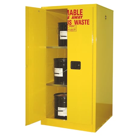 Securall Hazardous Waste Can Storage Cabinet, 60 Gallon, 2 Shelves, 31 in W x 65 in H x 31 in D, Yellow W1060