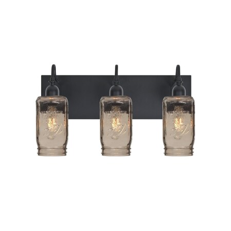 Besa Lighting Milo 4 Vanity, Smoke, Black, 3x60W Incandescent 3WG-MILO4SM-BK