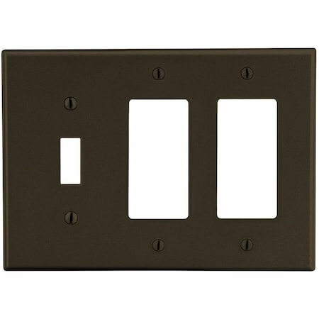 Hubbell Wiring Device-Kellems Wallplate, 3- Gang, 1) Toggle 2) Decorator, Brown P1262