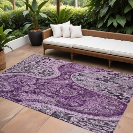Homeroots 9' X 12' Purple And Charcoal Floral Medallion Washable Indoor Outdoor Area Rug 603195