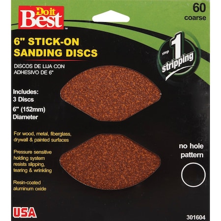 Do It Best 6'' 60 Grit Stick-On Sanding Disc, 3PK 301604GA