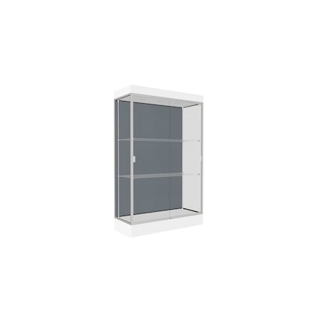 Ghent Lighted Floor Display Case 48x76x20, 6" Base, Satin 92LFBS-SN-WHT
