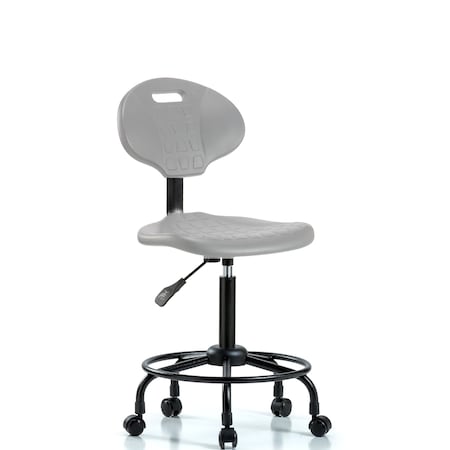 Blue Ridge Ergonomics Polyurethane Chair Round Tube Base-Medium Bench Height with Seat Tilt & Casters in Gray Polyurethane PMBCH-RT-T1-A0-RC-GRY