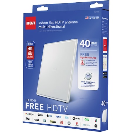 Rca White 8.15'' W. x 9.13'' L. Flat Multi-Directional HDTV Indoor Antenna ANT1400EV