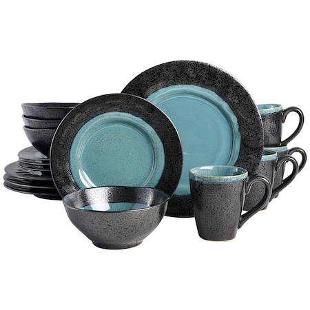 Gibson Elite Dragonstone 16 Piece Stoneware Reactive Glaze Dinnerware Set in Aqua 98998.16R