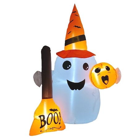 Santas Forest Inflatable Ghost Decor, 4.7 ft H, Polyester, White, Internal Light, Indoor, Outdoor 94004