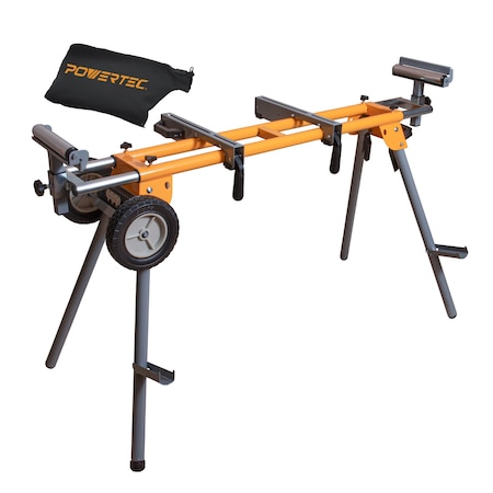 Powertec Portable Miter Saw Stand w/ 330lb Load Capacity, 8in Wheels & 3-Prong Tripple Outlets, Folding Design MT4000BN
