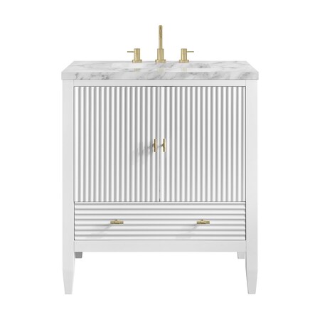 James Martin Vanities Myrrin 30" Single Vanity, Bright White w/ 3 CM Carrara Marble Top 485-V30-BW-3CAR