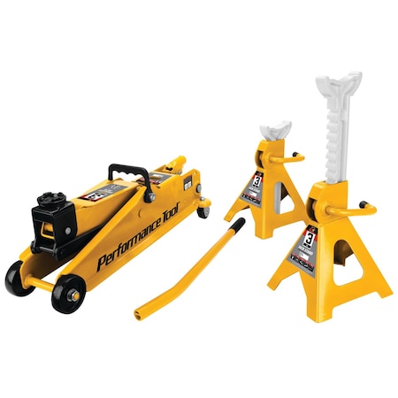 Performance Tool 3 Ton Trolley Jack and Jack Stands, 6000 lbs, Steel Lifting Arm, Adjustable W1619