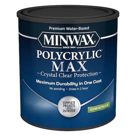 Minwax Polycrylic Interior Wood Stain, Ultra Flat, Clear, Liquid, 1 qt 644445555
