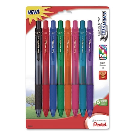 Pentel EnerGel X Gel Pen, Retractable, Medium 0.7 mm, Assorted Ink and Barrel Colors, 8PK BL107CRBP8M