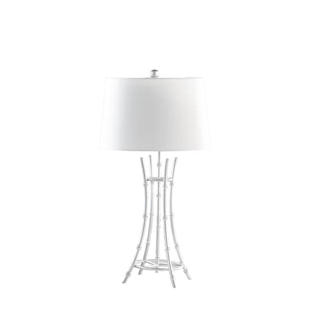 Homeroots 29" Silver Bamboo Design Table Lamp With Off White Drum Shade 524250