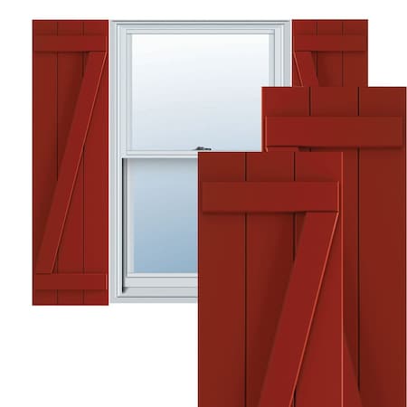 Ekena Millwork True Fit PVC Three Board Joined Board-n-Batten Shutters w/Z-Bar, Fire Red , 16 1/8W x 54H, PR TFP102BBF16X054BR
