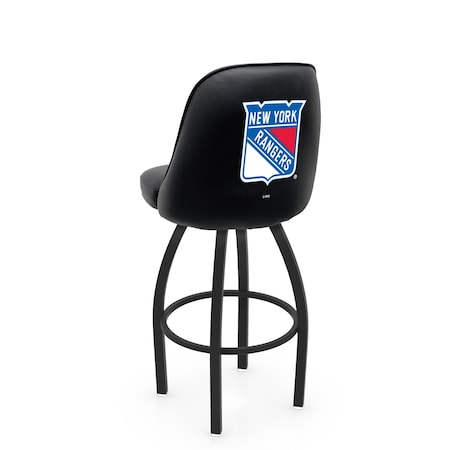 Holland Bar Stool Co Logo Grizzly New York Rangers 30 in. Swivel Bar Stool with Black Wrinkle Finish L048
