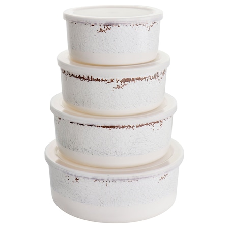 Laurie Gates California Designs Mauna 8 Piece Melamine Nesting Storage Bowl Set in Cracked White 135400.08