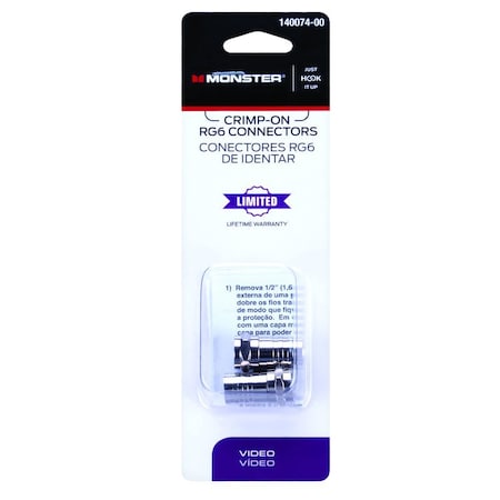 Monster Cable Just Hook It Up Crimp-On RG6 Coaxial Connector, 2PK 140074-00