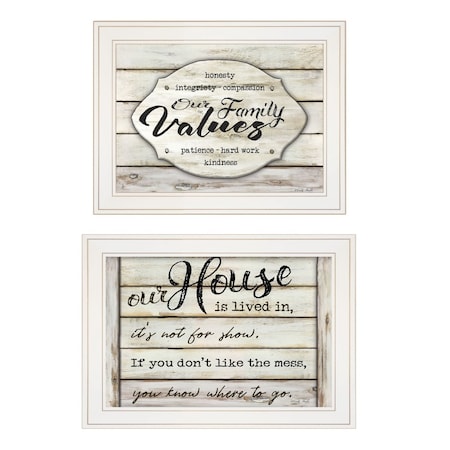 Homeroots Set Of Two Family Values 1 White Framed Print Wall Art, 2PK 406146