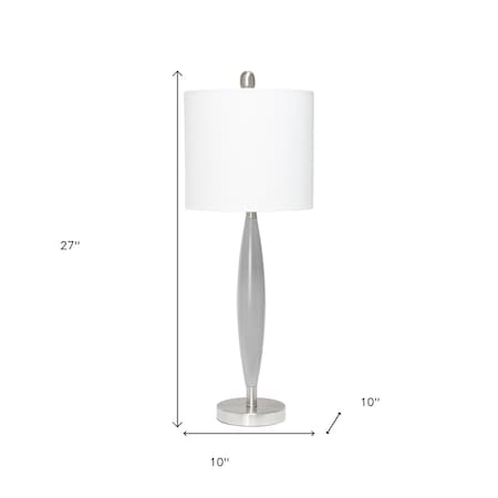 Homeroots 27" Gray And Silver Metal Novelty Table Lamp With White Drum Shade 643329