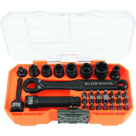 Klein Tools KNECT 1/4-Inch Drive Impact-Rated Pass Through Socket Set, 32-Piece 65300