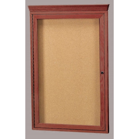 Aarco Enclosed Bulletin Board Cherry Stained Red Oak Frame and Crown Molding, 36''Hx24''W, One Door CBC3624RC
