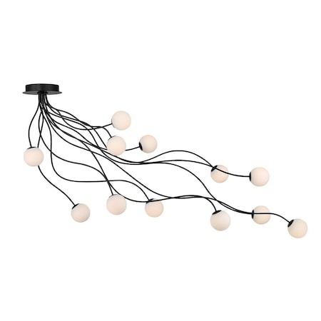 Euf Athena, Flush Mount, 12-Light, 59", Matte Black, Opal Etched Glass 49950-014