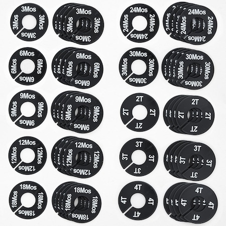 Nahanco Clothing Size Dividers for Baby/Kids Closet; 3MOS - 4T Kit 10 Sizes, 5 pcs. each, 50PK CBWKIT6