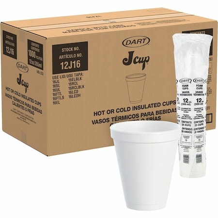 Dart Disposable Cold/Hot Cup 12 oz. White, Foam, Pk1000 12J16