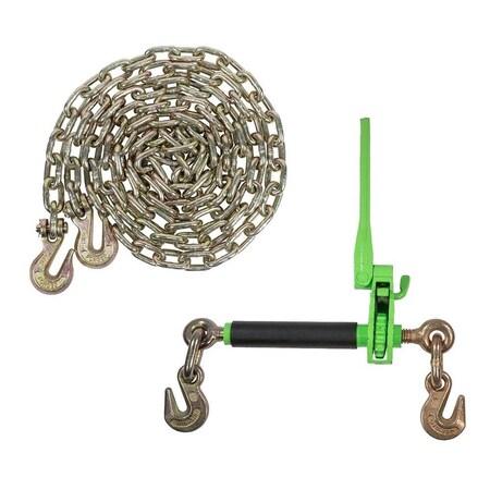 Mytee Products 5/16in - 3/8in Hi-Viz Green Quick Ratchet Chain Binder with 5/16in x 20ft G70 Chain CBRS-FH56x1-CH51620x1-KIT
