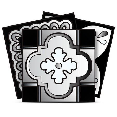 Homeroots 8" X 8" Black White And Gray Mosaic Peel And Stick Removable Tiles 390927