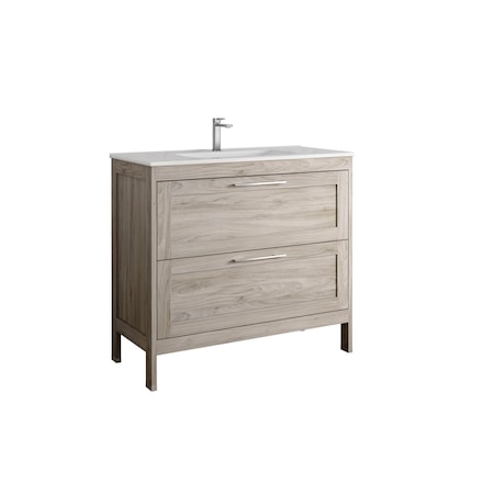 Homeroots 40" Natural Wood Freestanding Bathroom Vanity With White Sink And Two Drawers 627403