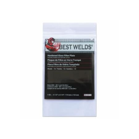Best Welds Glass Filter Plate, Shade 13, Heat Treated, 4-1/2 in x 5-1/4 in 901-932-107-13