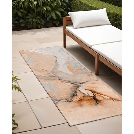 Homeroots 8' Runner Orange Abstract Washable Non Skid Indoor Outdoor Runner Rug 559695