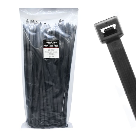 Cable Ties Unlimited Cable Tie, 19 in L, 250 lb Strength, 5.0 in Max Bundle Dia, Nylon 6/6, UV Resistant, Black, 100PK EHD19-250-0C